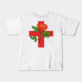 Patriotic St George Ensign and Tudor Rose England Fan Kids T-Shirt